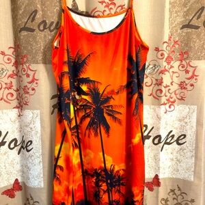 Orange Palm Tree Print Dress